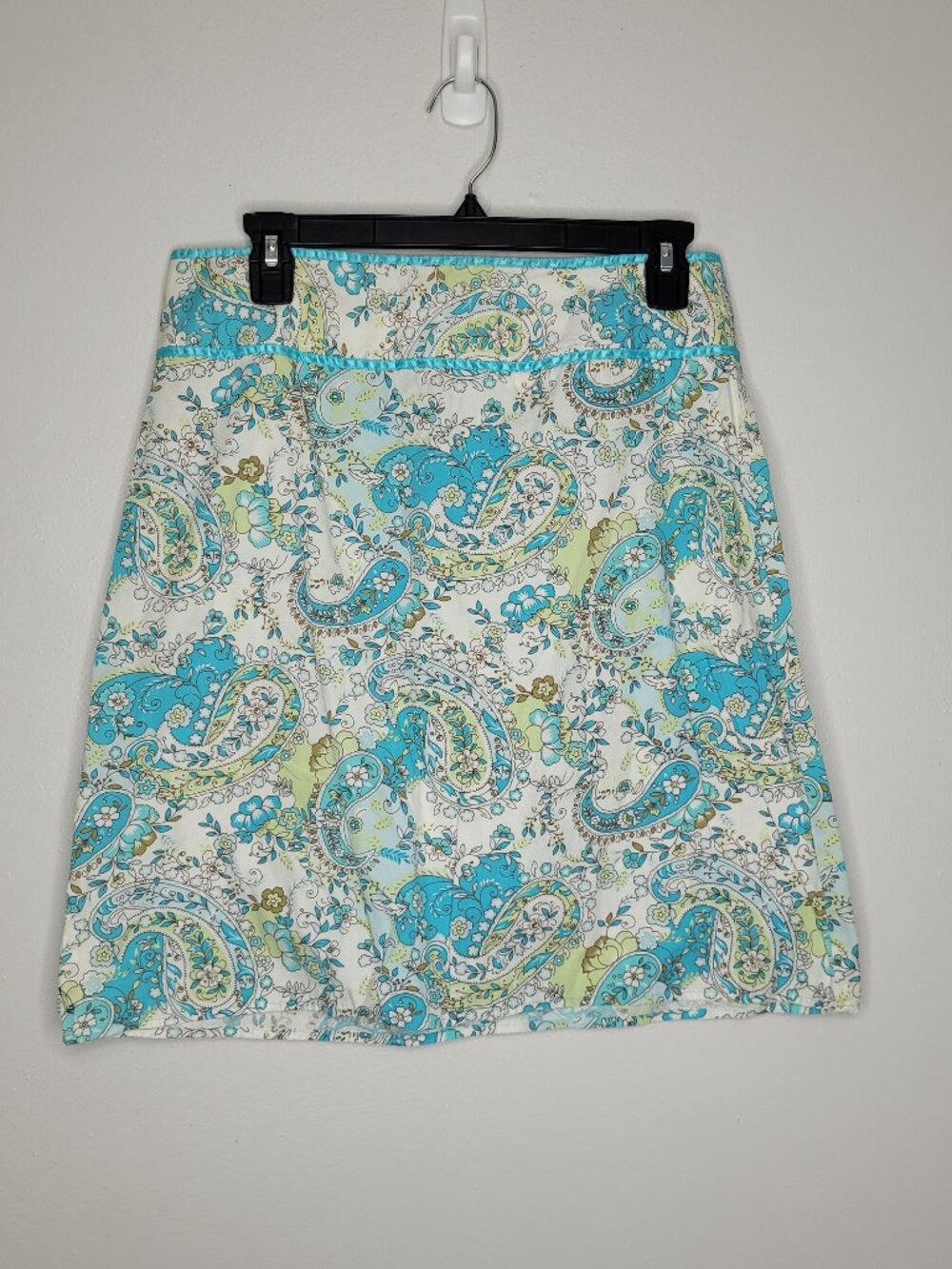 Vintage y2k Tracy Evans teal lime green paisley print a line short skirt size 9